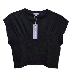 NWT | Florence by Mills Black Smocked Crop Top | Cap Sleeve | Size XL